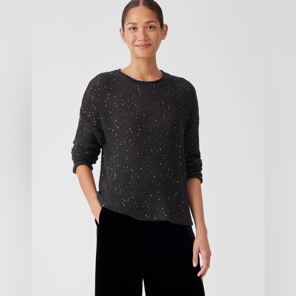 NWT Eileen Fisher Merino Sequin Crew Neck Top - Picture 1 of 6